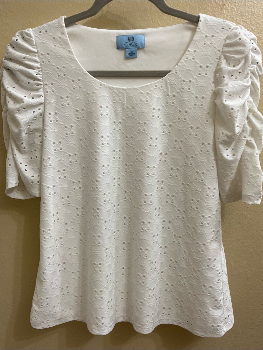 CeCe White Eyelet Puff Sleeve Blouse